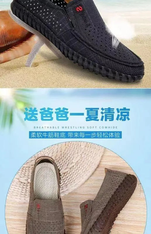 Men's Mesh Shoes Summer Hollow Out Breathable Casual Shoes Large Size Oxfords Bottom Work Shoes Soft Comfort  Flats Male Sneaker