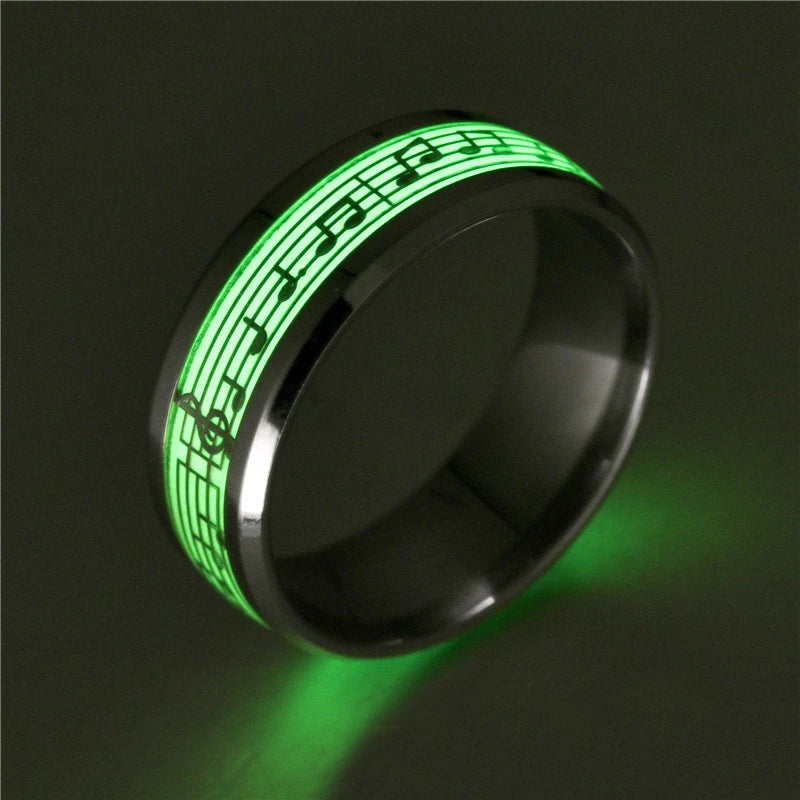Fashion Love Heart Luminous Finger Ring ECG Stainless Steel Glowing In Dark Music Dragon Couple Rings for Boy Girls Wedding Gift