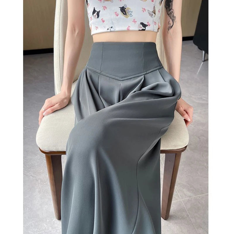 Lady Korean Solid High Waist Pants Girls Fashion Wide Leg Suit Trousers Women Slim Fit Comfortable Daily Slacks BAZAARHUBO