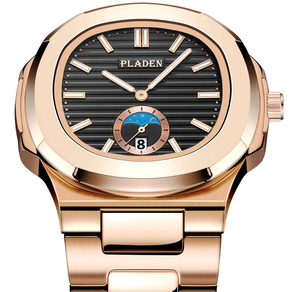 PLADEN Men's Quartz Watch Stylish Business Wristwatches Stainless Steel Calendar Waterproof Watches For Male High Quality New