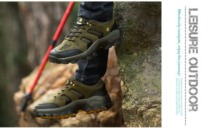 Men's Outdoor Climbing Shoes Breathable Waterproof Sports Hiking Shoes Rubber Outsole Low Cut Lace up Casual Shoes