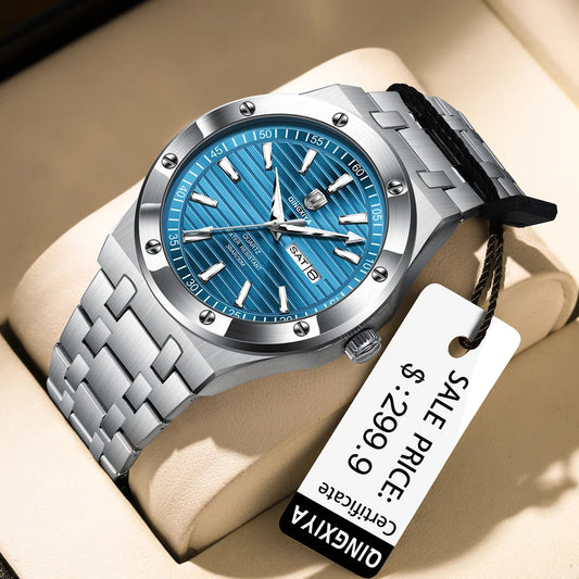 QINGXIYA New Mens Quartz Watches Top Brand Luxury Week Date Man Wristwatch Stainless Steel Waterproof Luminous Sports Men Watch