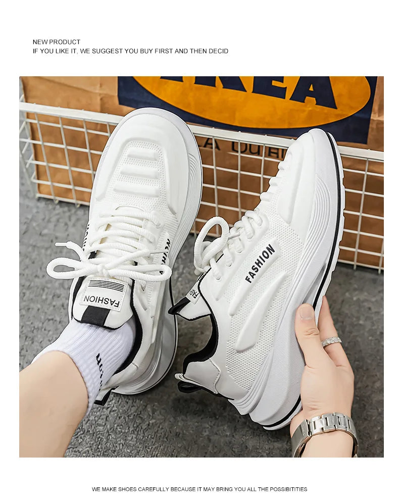 Summer 2026 Men's Thick Sole Sneakers Breathable Casual Running Shoes Streetwear Lightweight Trendy Footwear