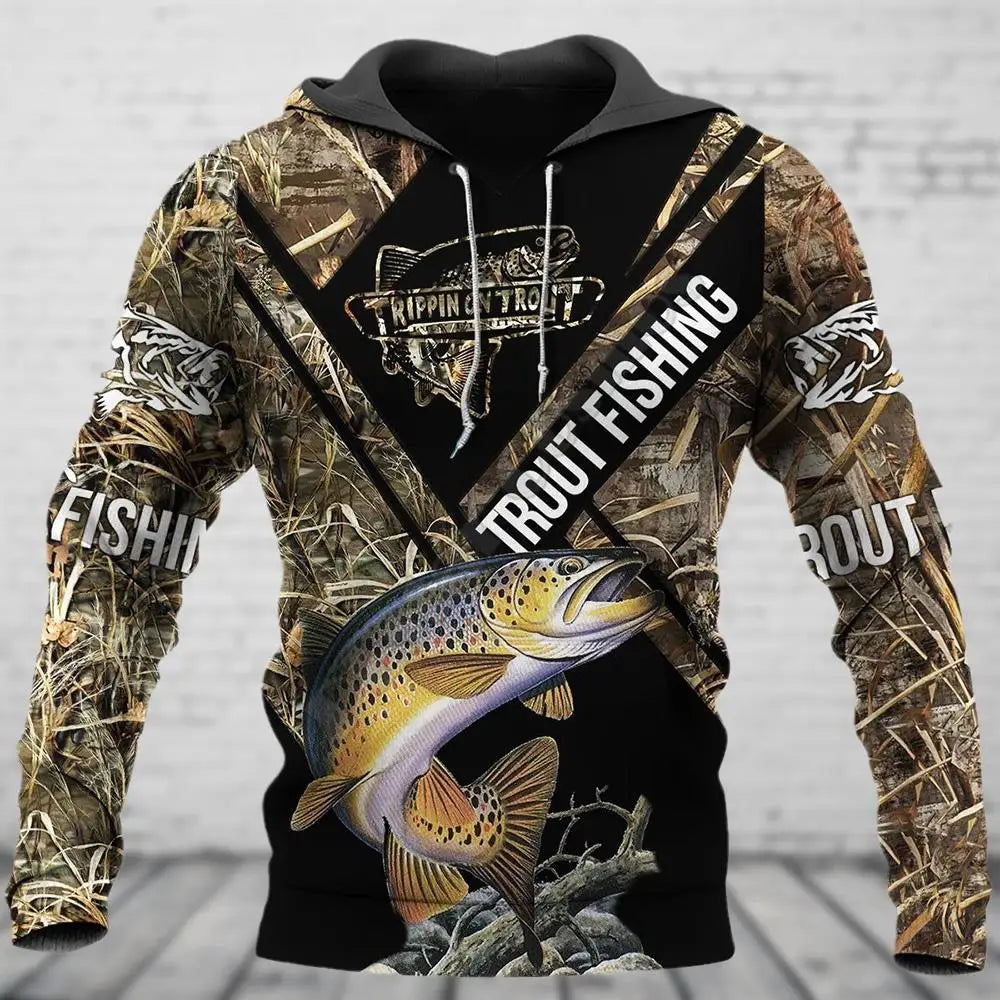 New Men's Clothing Outdoor Fishing Sweatshirt 3D Print Oversized Pattern Trim Street Funny Pullover Top
