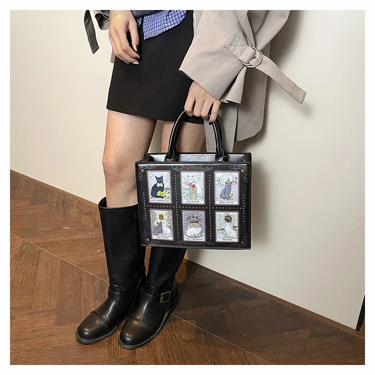 Vintage and Luxury Designer Bag Popular Fashionable Tote Bag Large Capacity with Delicate Embroidery Cat Printing Bag for Women