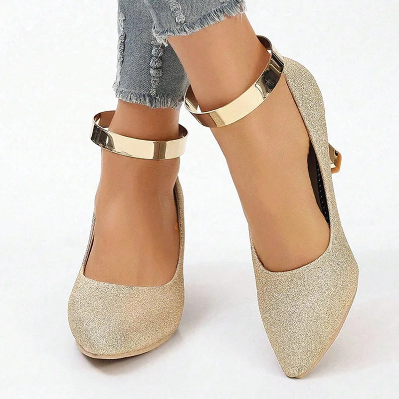 Shiny Gold Sequin High Heels Pumps for Women 2025 Autumn Fashion Thin Heeled Party Wedding Shoes Pointed Toe Slip-On Pumps Mujer
