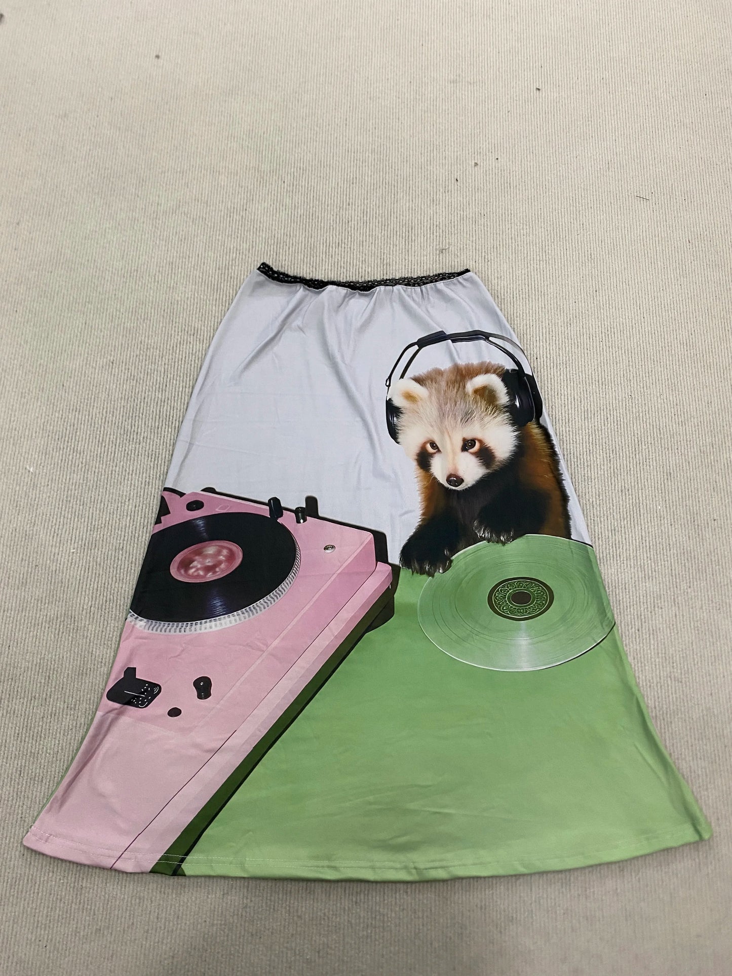 Sexy High Street Girl Personality Summer Aesthetic Lace patchwork Panda DJing Fun Printed Casual Mid Length Skirt Women Clothing