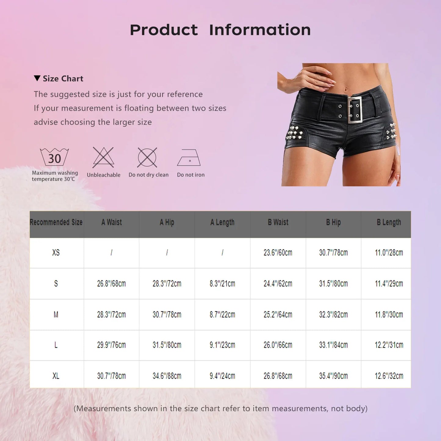 Womens Rivets And Belt PU Leather Hot Pants Hot Shorts Slim Fit Short Bottoms Club Rock Music Festival Costume