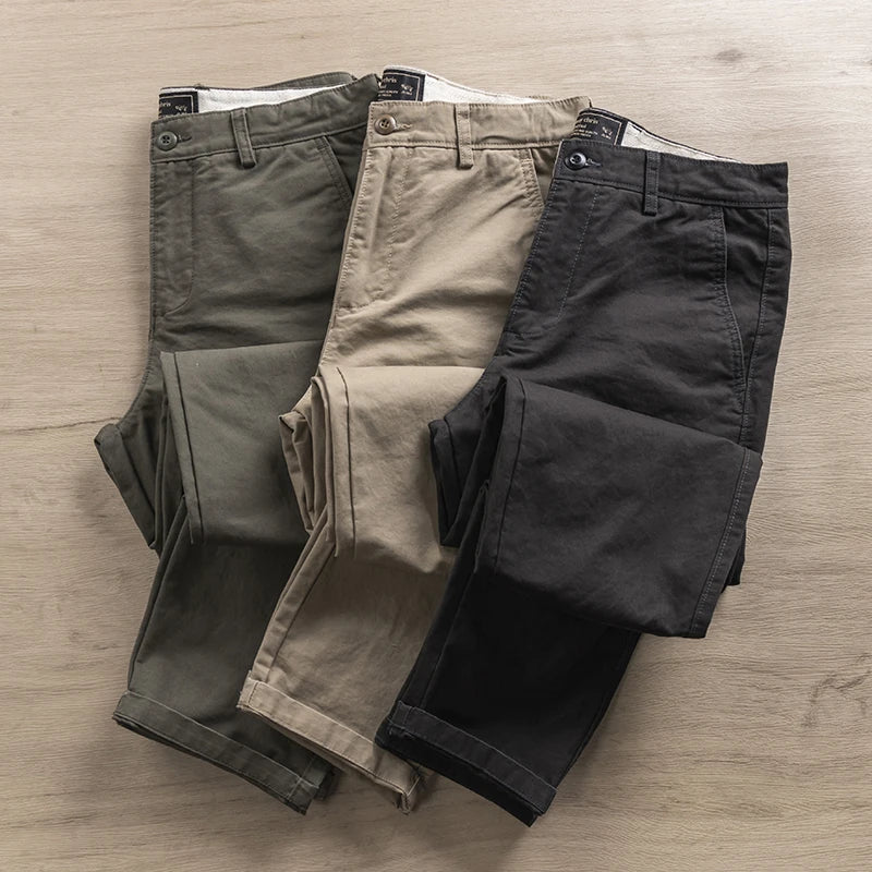 Casual Pants Men Solid Vintage Fashion Spring Autumn Harajuku Japanese Style All-match Straight Trousers New Pockets High Street