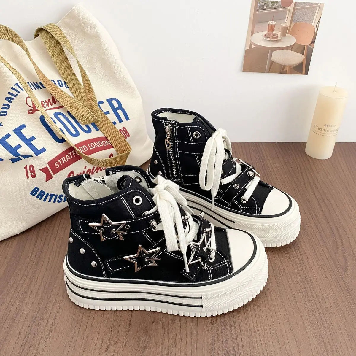 Y2K Pink High-top Canvas Shoes for Women Design Rivet Buckle Lace-up Platform Women's Summer Sports Shoes Fashion Board-shoe