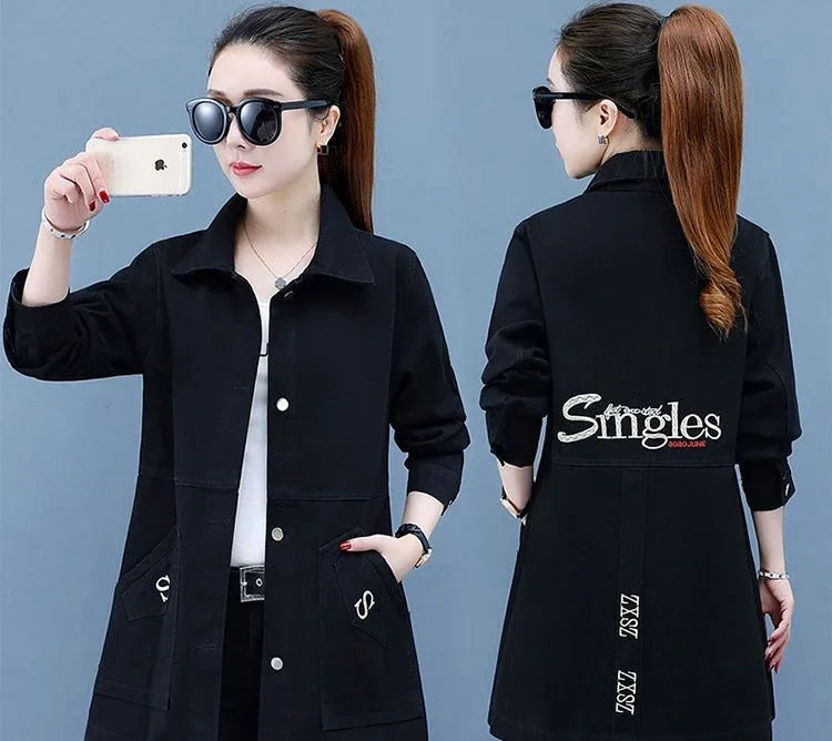 Plain Female Jeans Coats Korean Women's Denim Jackets Long Trench Designer in Promotion 2025 Trend Deals Chic and Elegant New