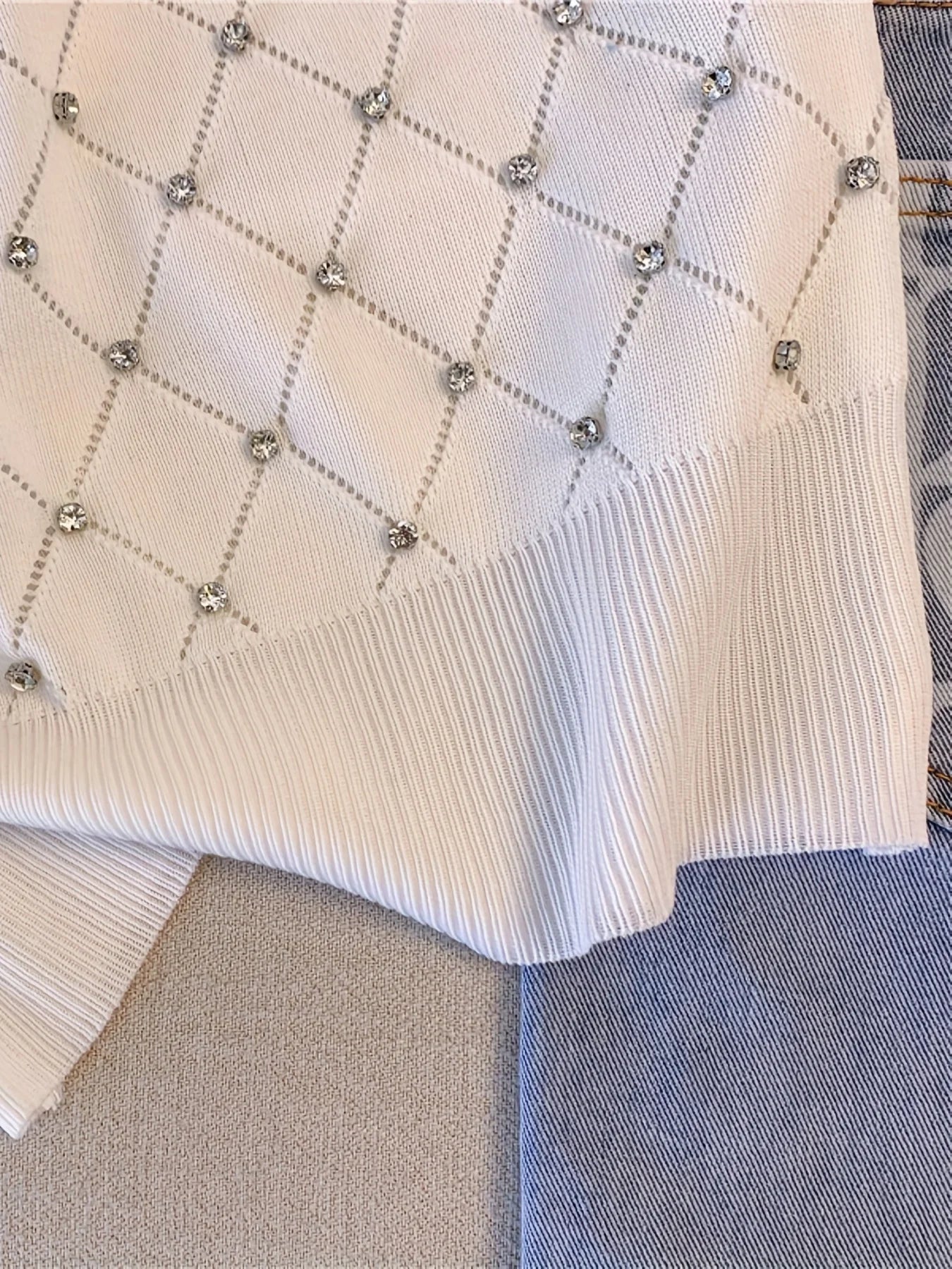 Solid Rhinestone Eyelet Spaghetti Top Casual Crew Neck Sleeveless Knitted Cami Top For Spring Summer Women's Clothing Crop Top