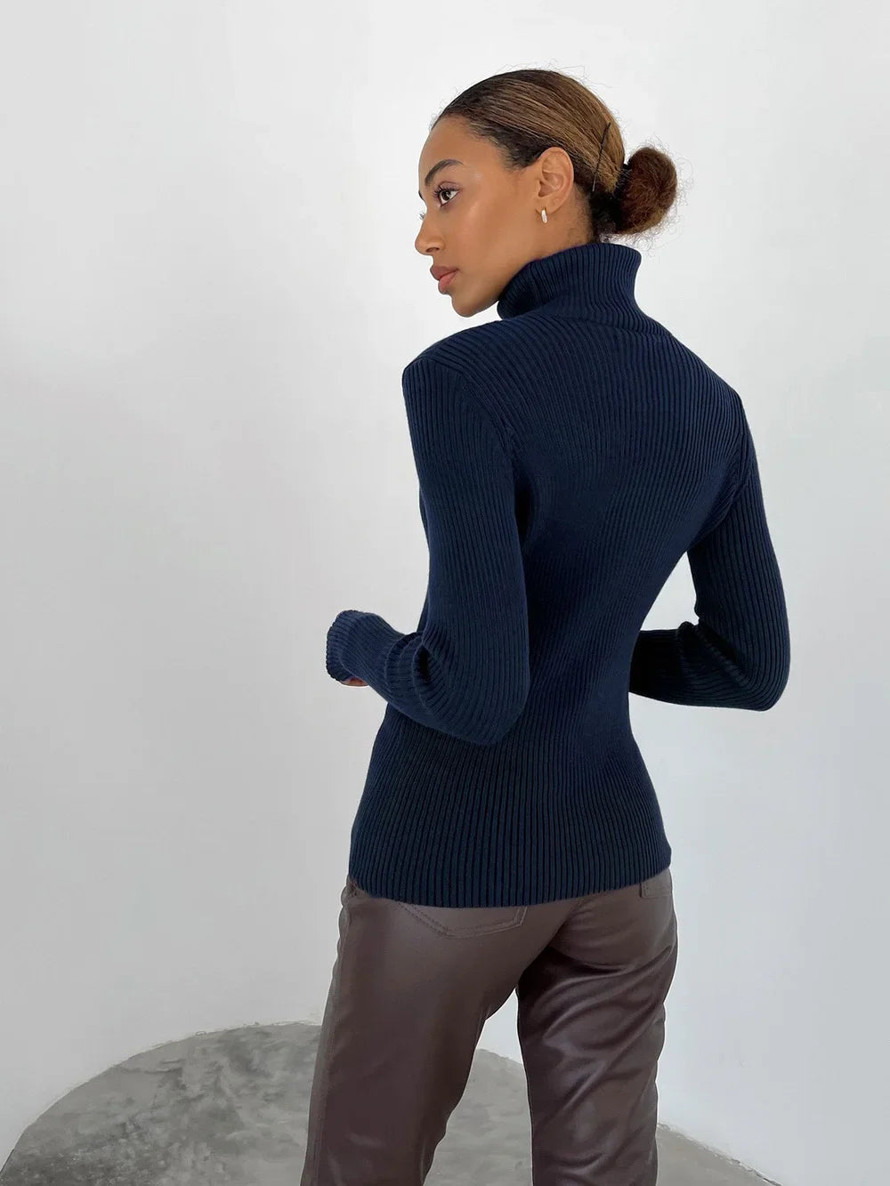 AOSSVIAO 2026 Basic Mock Neck Ribbed Sweaters for Women Cute Sexy Knitted Autumn Winter Warm Fitted Fashion Pullover Sweater