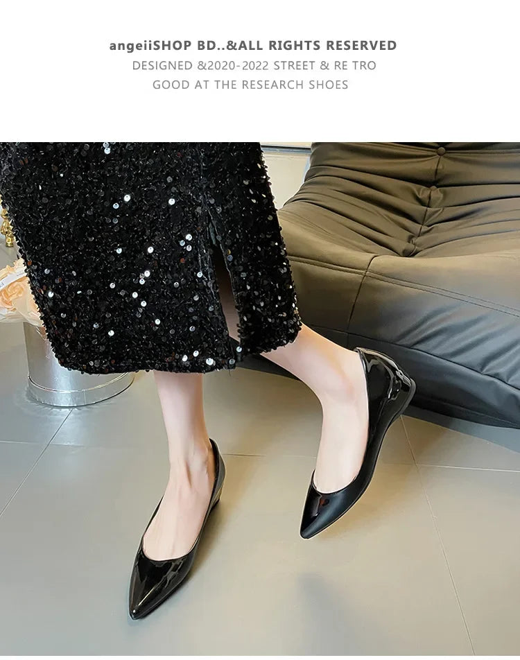 Fashion Flats Women Low Heels 5cm Internal Height Increasing Shoe Women Shoes Pointed Toe Patent Leather Office Driving Shoes