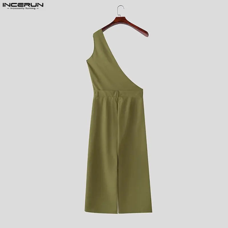 INCERUN Men's Jumpsuits Pants Solid Color Loose Sleeveless Irregular Rompers For Man Streetwear 2026 Fashion Casual Man Overalls