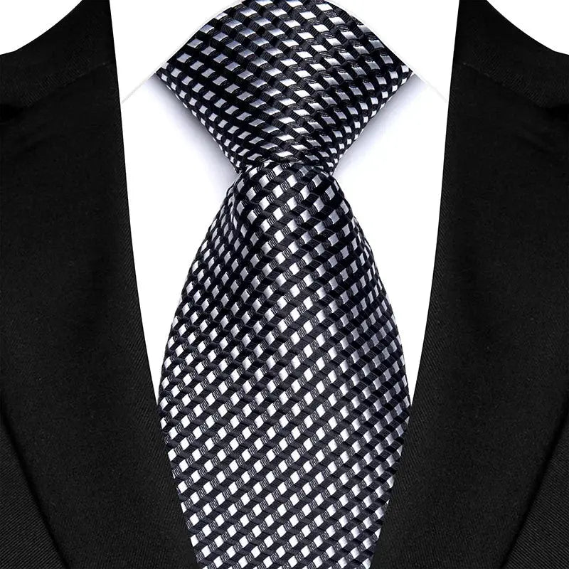 Classic 8CM Polyester Ties For Men Formal Business Silver Gray Paisley Stripes Dot Neckties Handmade College Shirt Neckwear BAZAARHUBO