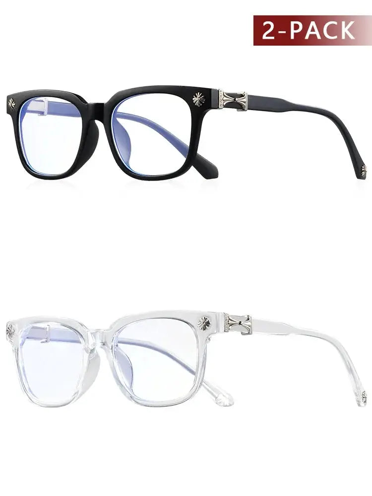 Classic 2Pcs Square Anti Blue Light Glasses For Men And Women Black & Transparent Frame Unisex Computer Wearing Women Glasses BAZAARHUBO