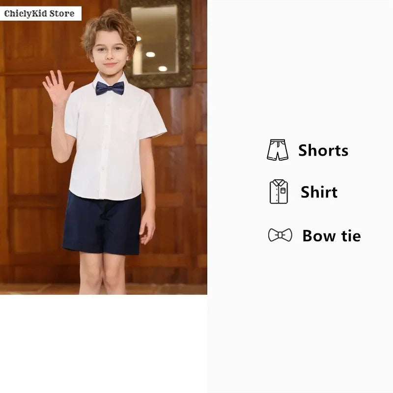 Boys Shirt Shorts Girls Pleated Preppy Dress Outfits Kids Japan Korean Clothes Set Child Students Summer British School Uniforms