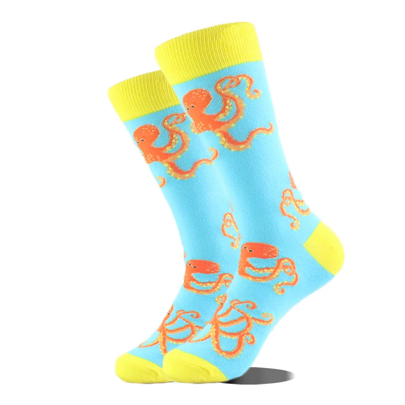 Cool Design Avocado Crew Socks Men Creative Eye Guitar Bus Pattern Sokken Duck Cat Fox Otter Animals Divertidos Chaussette Sox