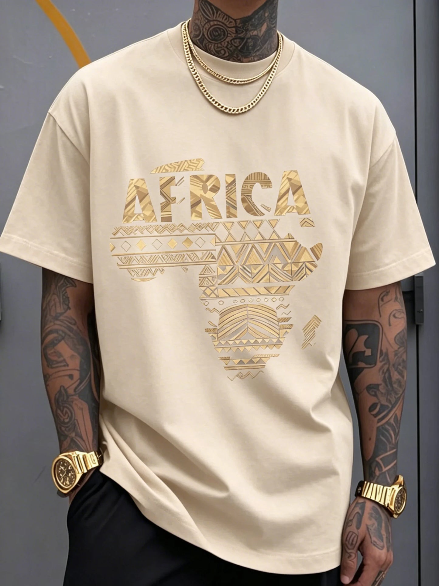 African Tribe Print Comfortable and Breathable T-shirt, Suitable for Casual Wear, Round-neck Short-sleeved Top