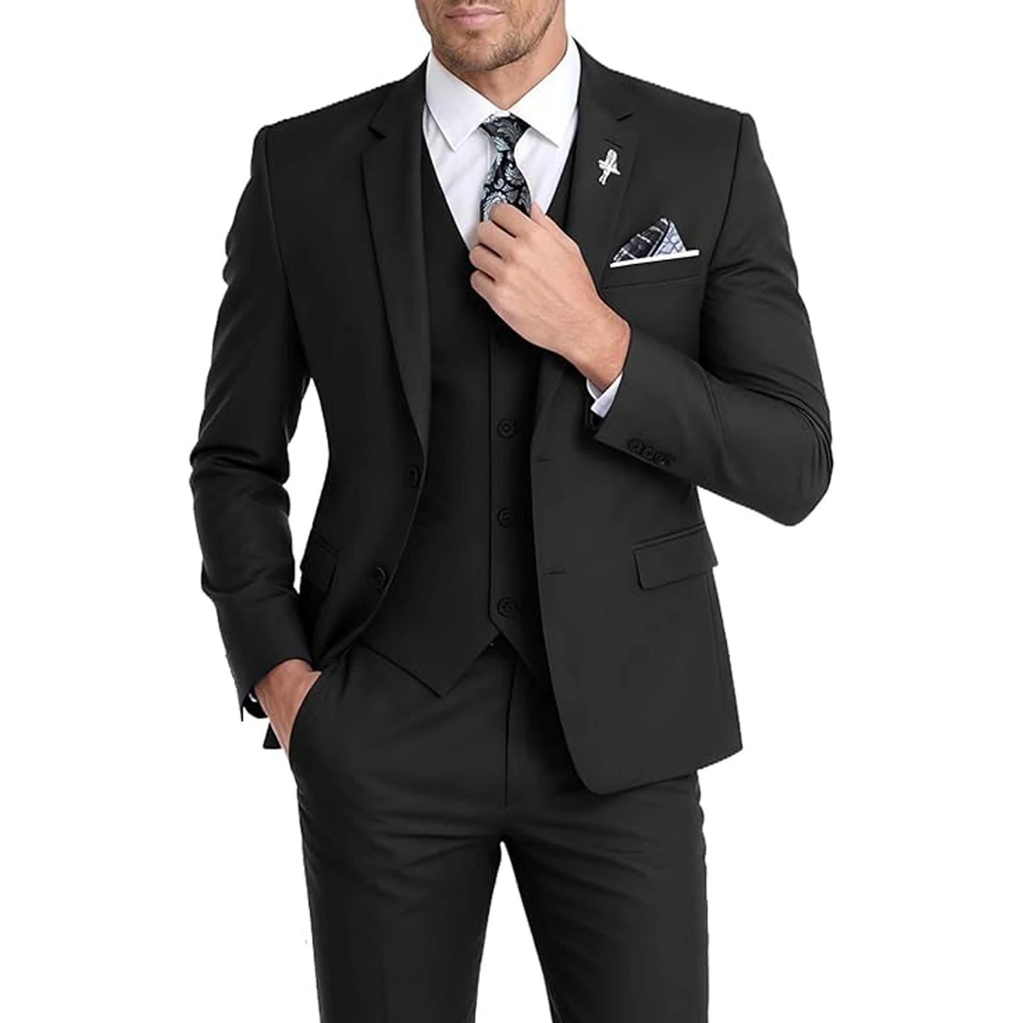 Men's Suit 3 Piece Set Blazer Vest Pants Slim Fit Formal Business Jacket Wedding Tuxedo for Groom Groomsman Business Banquet