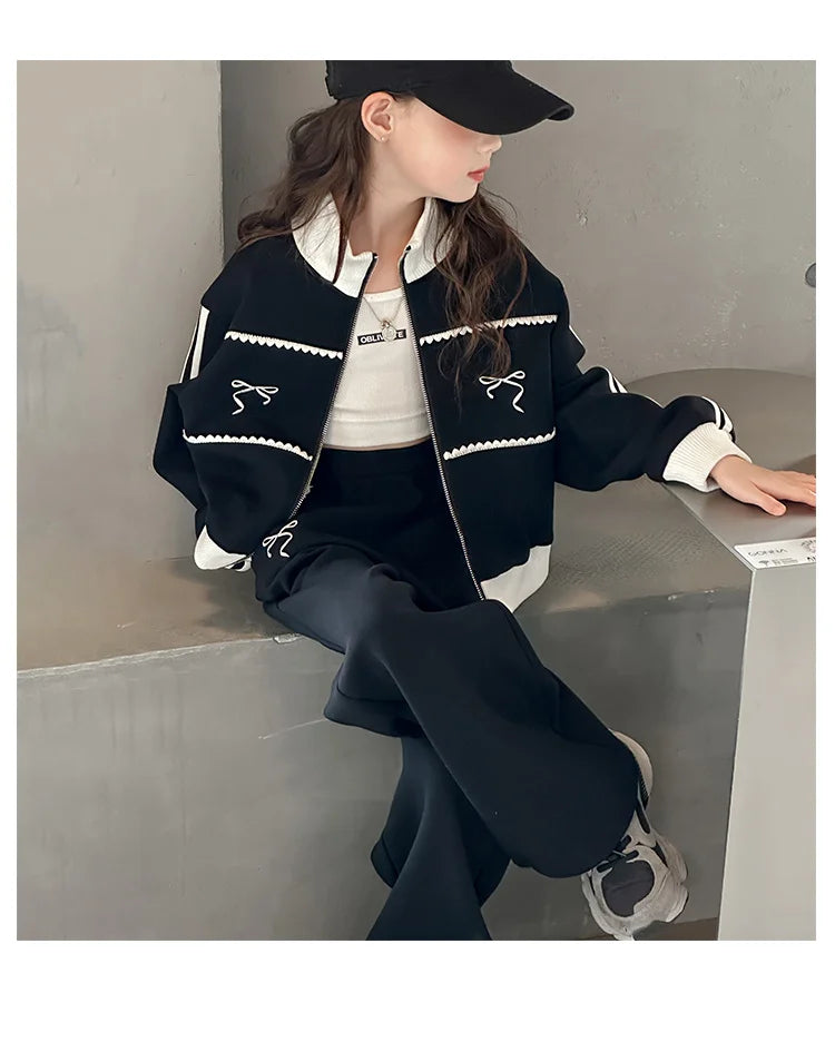 Children's Clothes Sets Girls Sports Suits Spring Autumn Jacket Pants Outdoor Causal Style Tracksuit 2 Piece Teenager Set 5-14Y