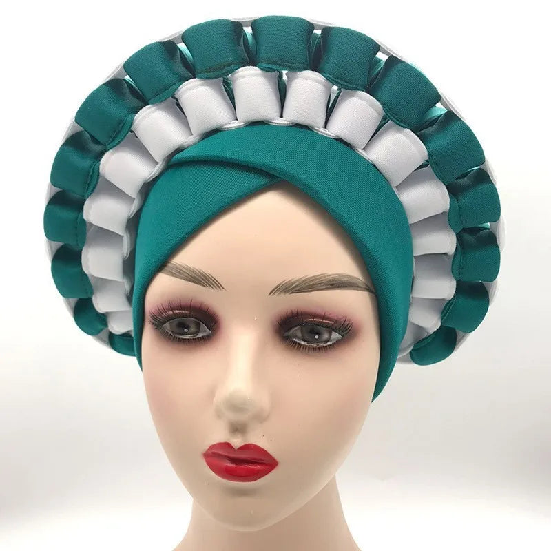 2022 Fashion African Turbans for Women Ready to Wear Auto Gele Headties Nigerian Aso Oke Head Wraps for Traditional Wedding
