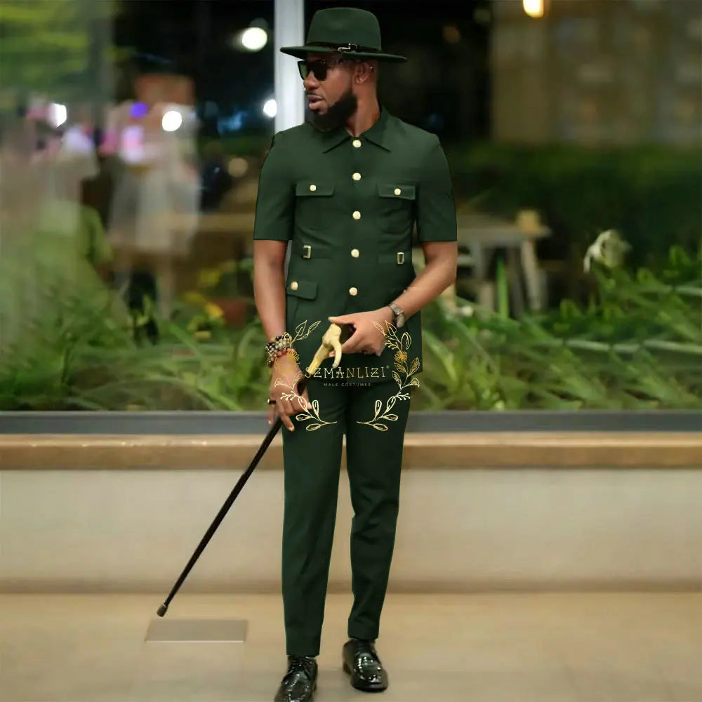 African Style Suits Men For Wedding Customized 2 Pieces Single Breasted Jacket Pants 2 Pieces Groom Tuxedos costume homme