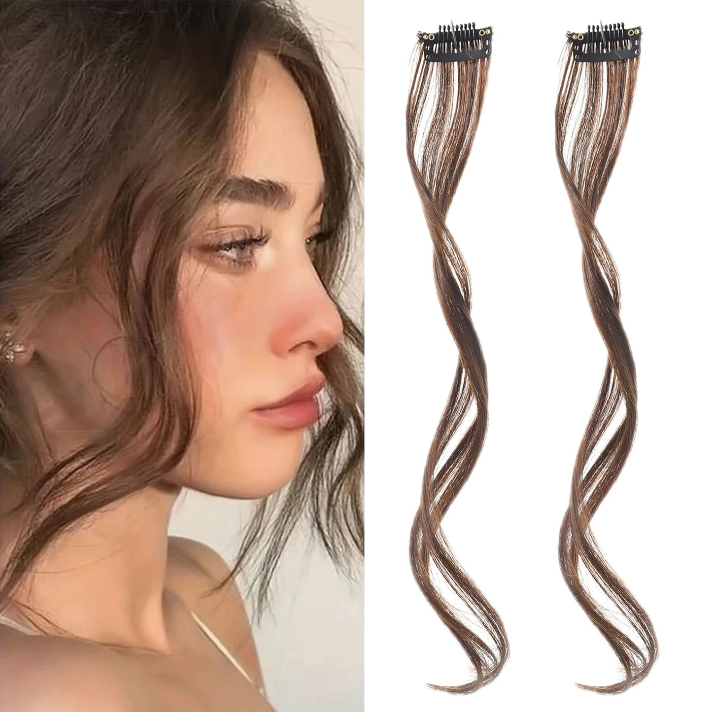 2PC synthetic Bangs Wig Hair Extensions Curly Clip-on Hair Front Side Long Wavy Blone Bangs With Clip Invisible Fringe Fake Hai