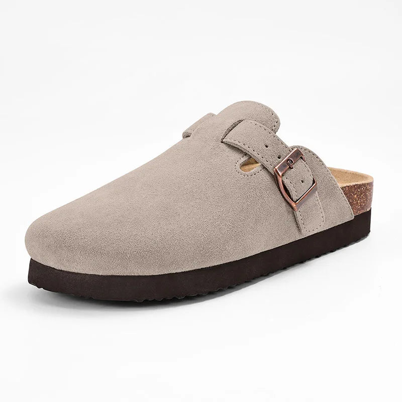 Evshine Men' s Cork Suede Mules with Arch Support Classic Potato Shoes Cozy Cork Footbed Clogs Slippers Men Fashion Beach Sandal