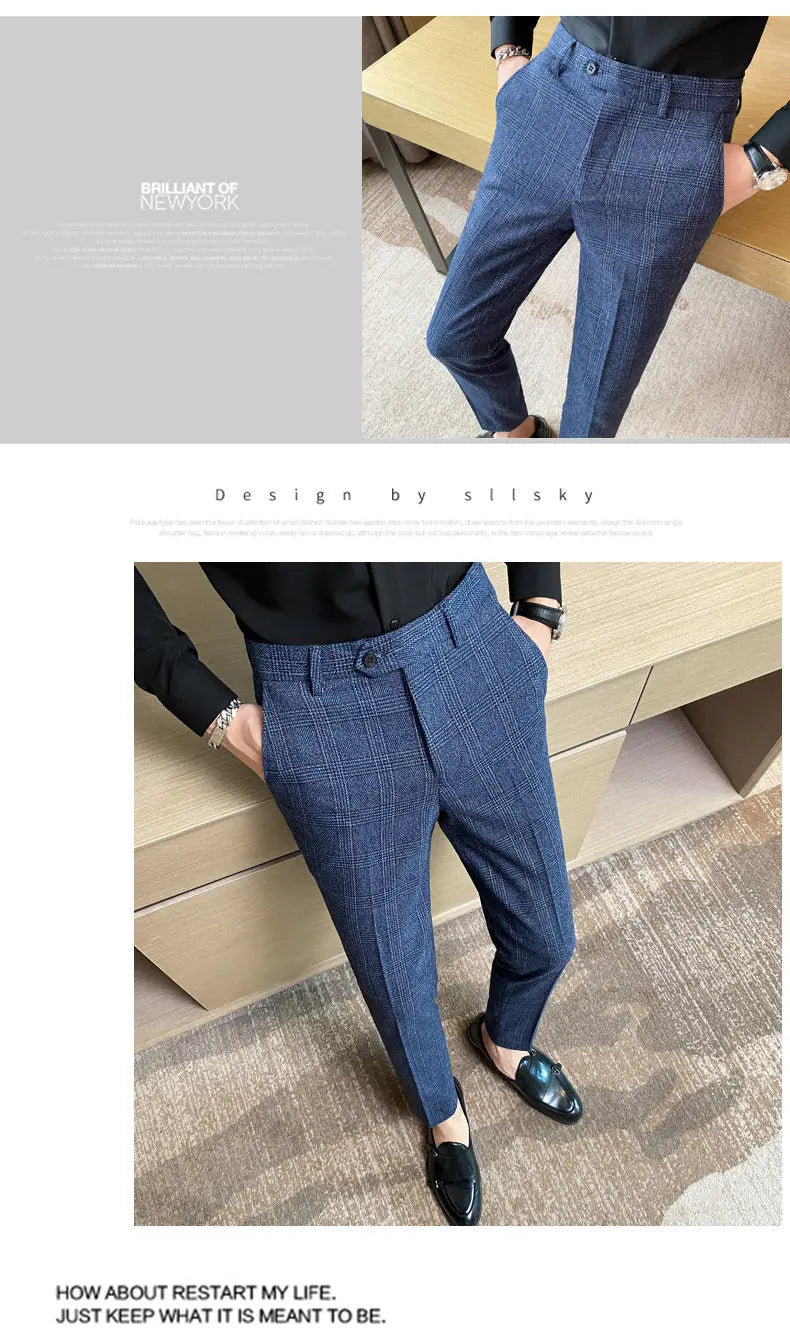 Spring and Autumn Checked Trousers for Men Are Trendy, Fashionable, Cool and Versatile, as Well as for Business and Casual Wear