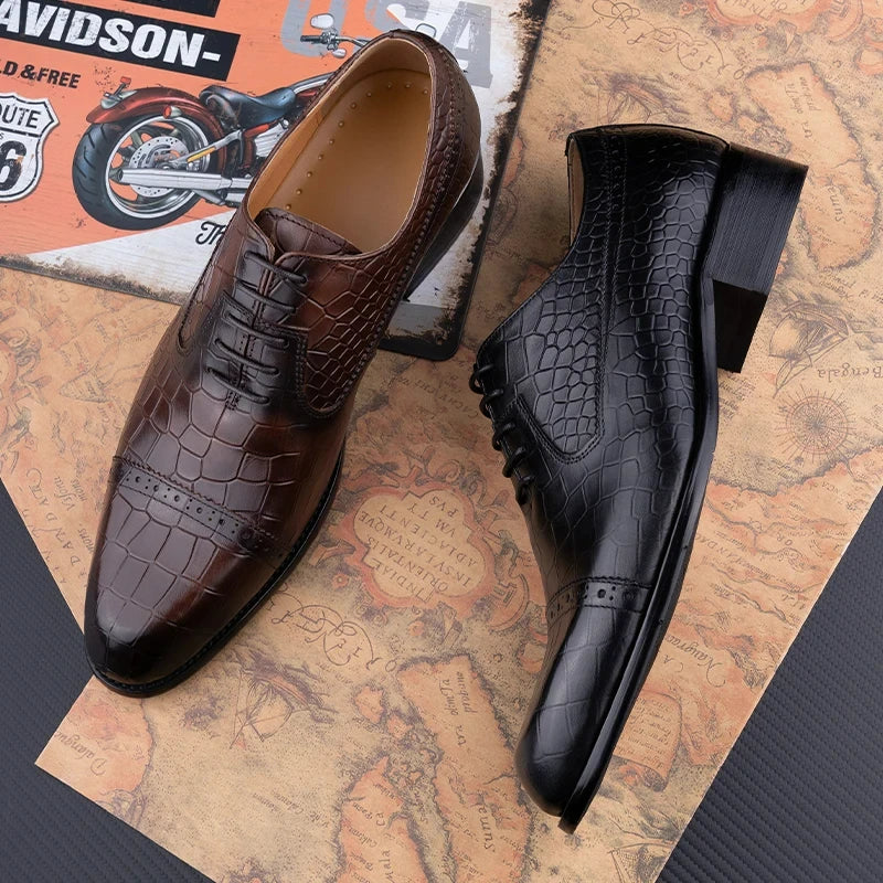 New Printing Luxury Formal Men's Shoe Genuine Leather Evening Party Office Classic Model Oxford Lace Up Formal Office Dress Shoe