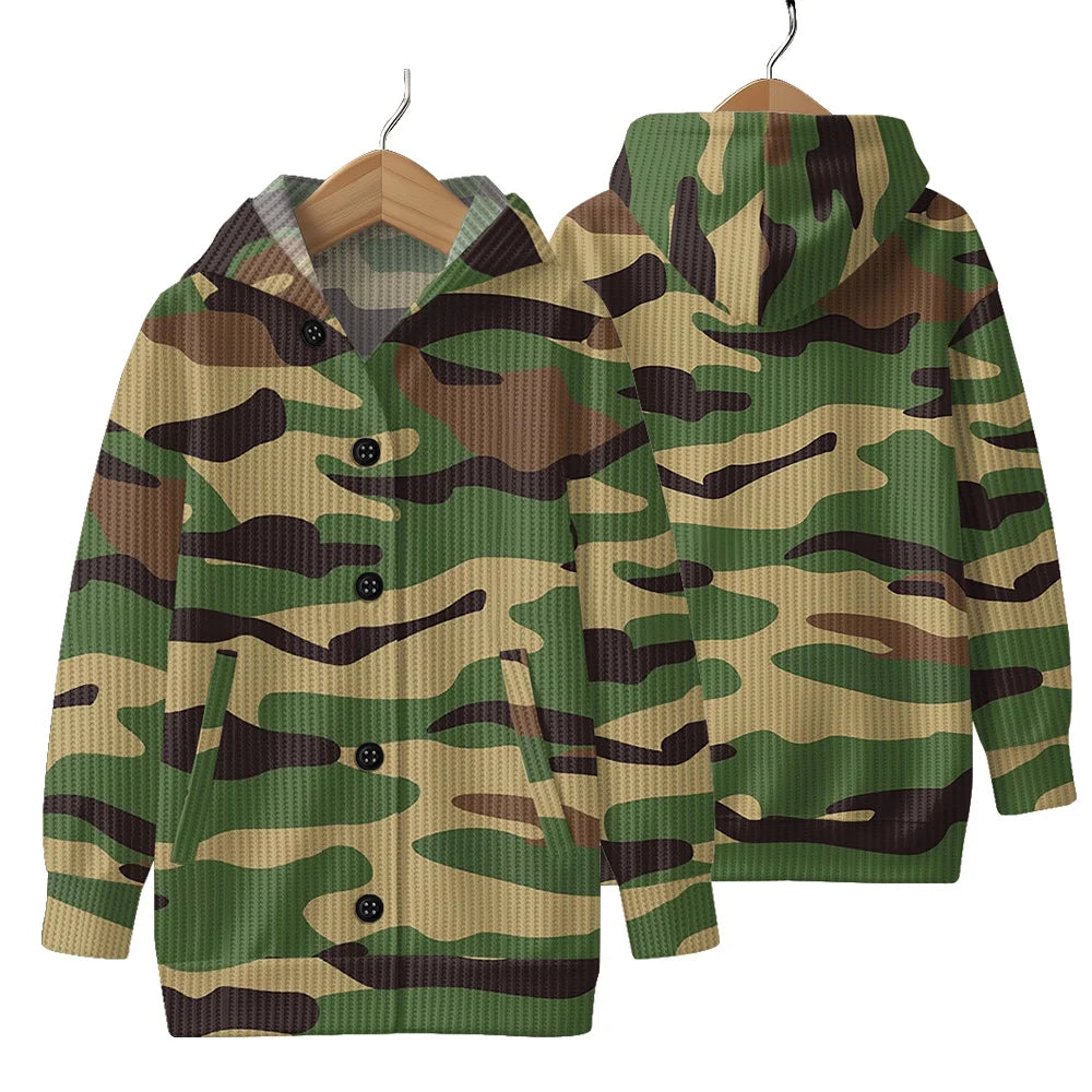 Trendy Camouflage Hooded Cardigan Coats Soft Button-Up Front All-Season Comfort for Outdoor & Indoor Wear Durable Casual Style