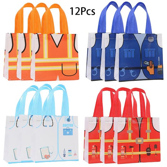 12Pcs Firefighter Doctor Police Uniform Gift Packing Bag Non-Woven Candy Bags for Kids Boy Birthday Baby Shower Party Decoration