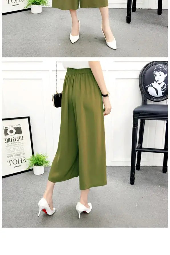 High Waist Wide Leg Pants Skirt Pants Chiffon Cotton Linen Seven Eighteen Length Trendy Women's Casual Trousers Commute Style