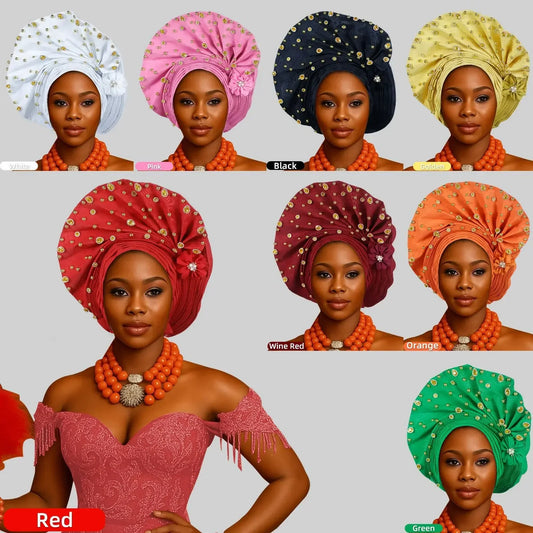 Luxury African Headscarf Wedding Party Auto Gele Headties Already Made Turban Cap for Women Nigeria Bonnet Hijab Head Wrap Hat