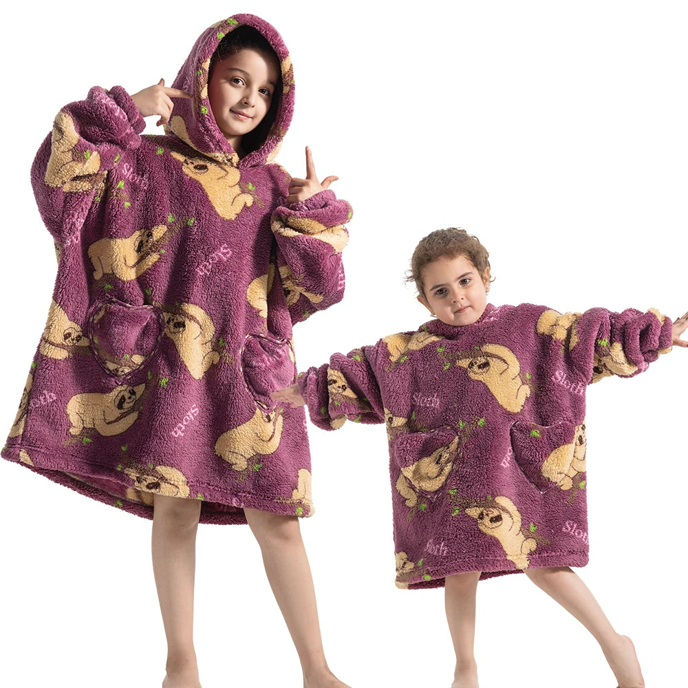 Girls Winter Clothes Flannel Thick Hoodies Super Warm Children's Sweaters Kids Hooded Loose Clothing Homewear Wearable Blankets