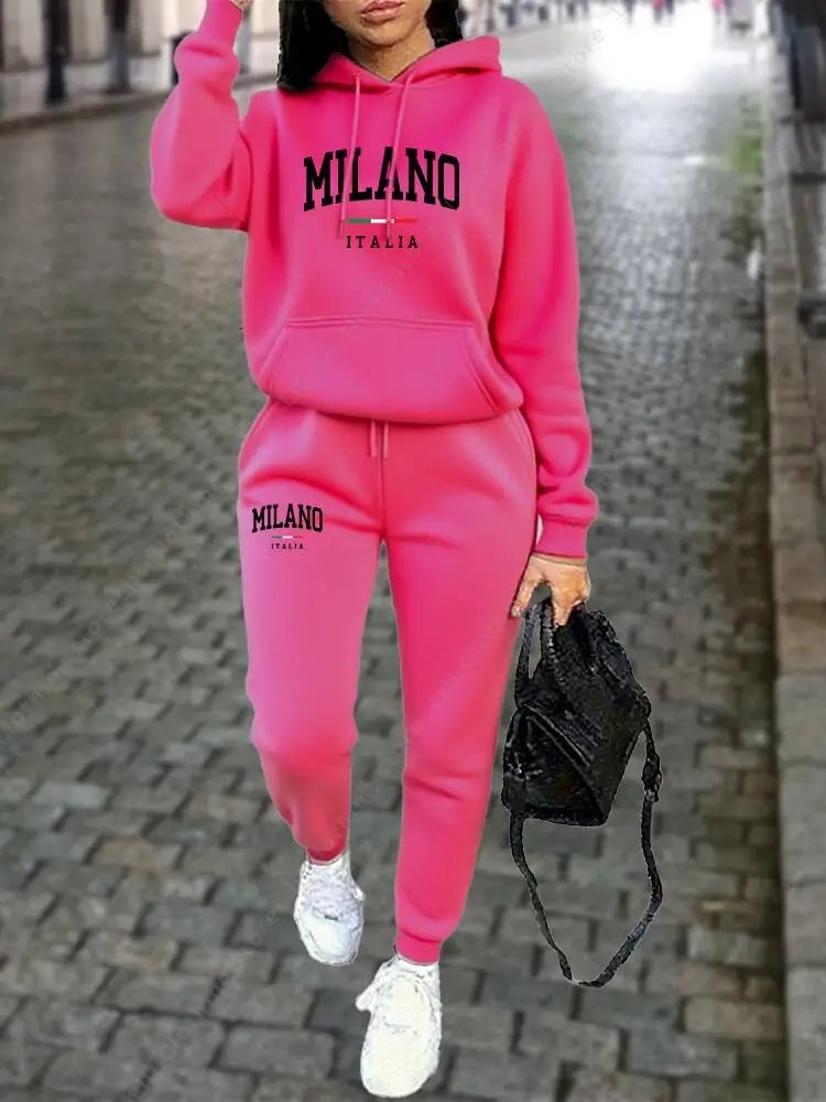 Milano Women Tracksuit Set Hoodie Sweatshirt Sweatpants Two Piece Autumn Winter