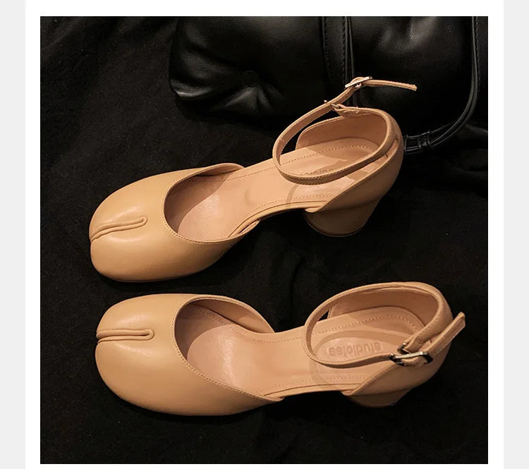 Brand Designer Tabi ninja high heels shoes woman ankle strap silver crack leather pumps split toe D'orsay mary janes shoes woman