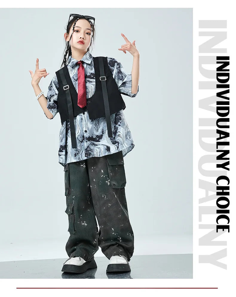 Kids Tracksuits Teens Stage Fashion Show Dance Clothes Boys Girls Suits Sets Vest Pant Shirt Children Jazz Hip Hop Costumes