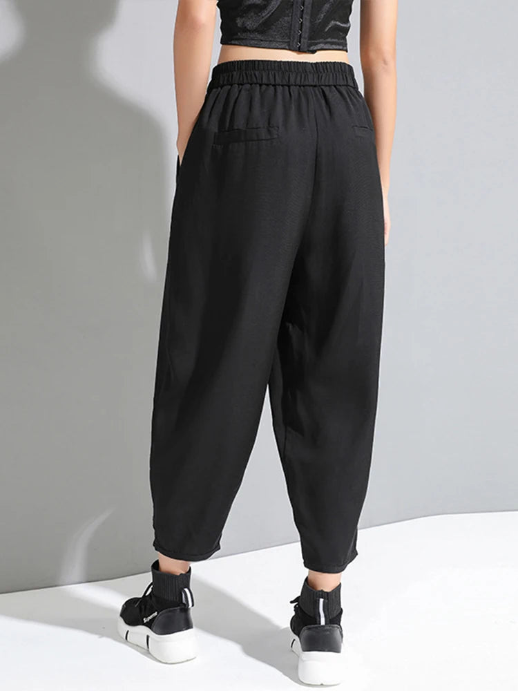 [EAM] High Elastic Waist Black Pleated Long Wide Leg Trousers New Loose Fit Pants Women Fashion Tide Spring Summer 2026 1U320