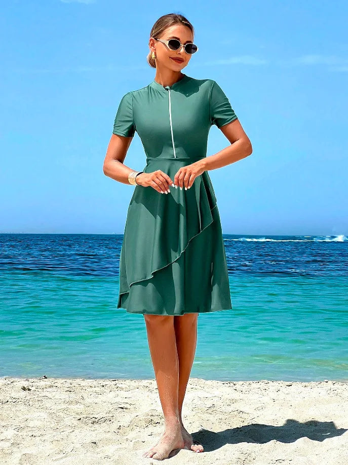 New Cover Ups Sexy Swimsuit Women Summer Bathing Suit Bikini Set Short Sleeve Swimwear Women Beach Swimming Suit For Female