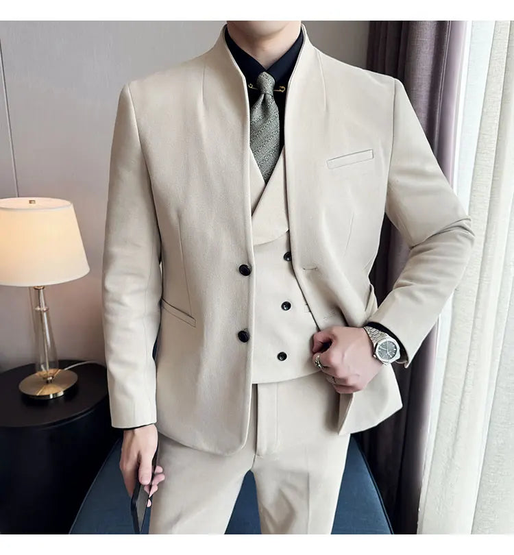 Korean Style Men's Suit Set Slim Fit Business Suit Wool Blazer Two-piece set Elegant Social Formal Men's Clothing 5XL-M