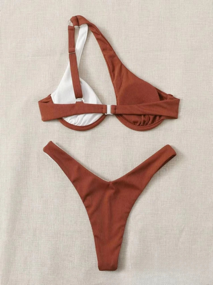 Sexy Bikinis Swimsuits Cut Out Women's Swimwear One Shoulder Biquini High Cut Bathing Suits Push Up Beach Bikini Set