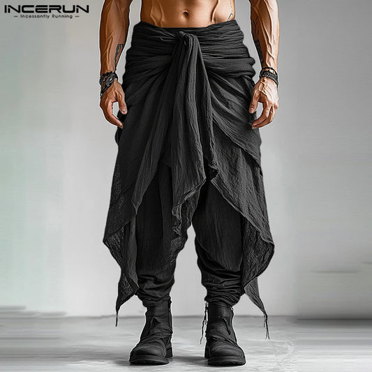 INCERUN Fashion Summer Spring Men Casual Pants Harem Pant Pleated Long Trousers Streetwear Oversize Men's Clothing S-5XL