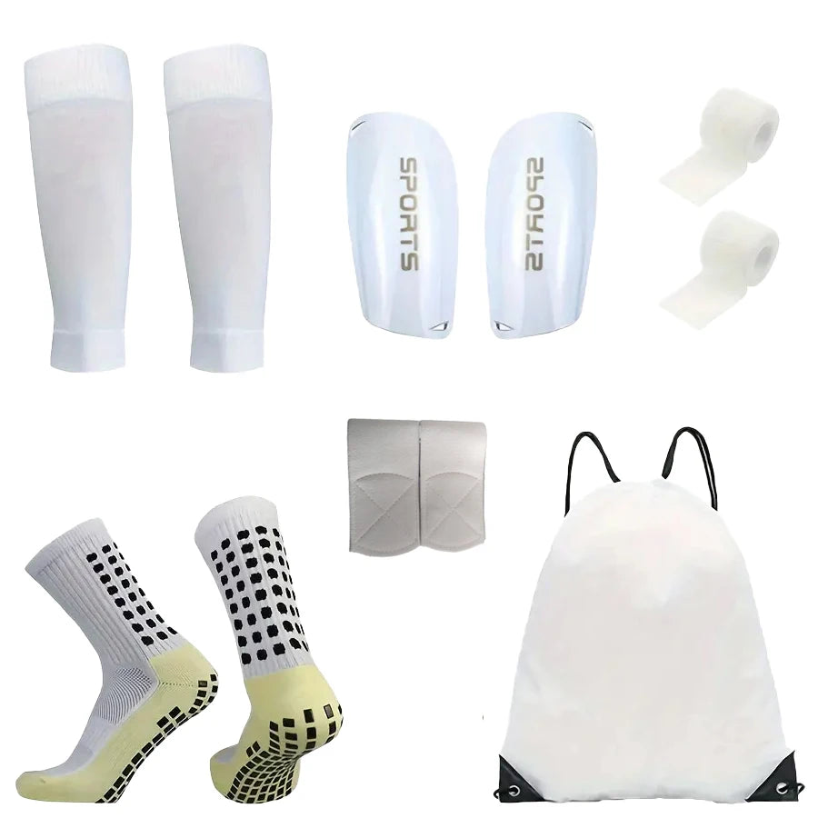6-Piece Set of Outdoor Sports Football Socks + Shin Guards + Shin Socks + Ankle Protectors + Straps + Storage Bag S004593