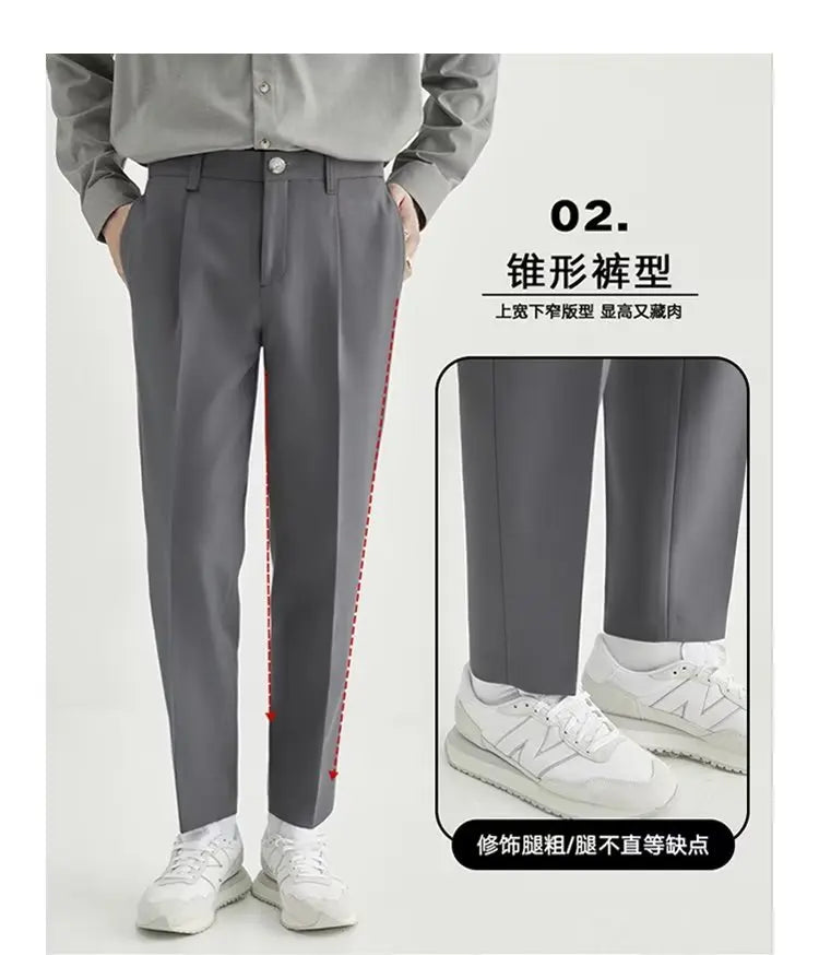 Spring and Summer Draped Trousers for Men's Cropped Trousers Straight Loose Men's Light Business Draped Casual Pants