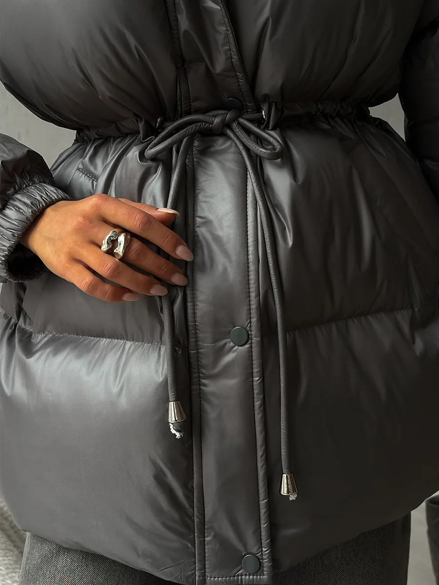 Wolfeel Drawstring Slim Fit Womens Winter Jacket Polyester Coat Warm