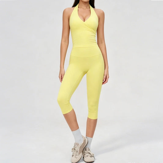 Sports Set 2 Pieces Yoga Set Sexy Women's Sports Set Quick Dry Fitness Set Gym Running Slim Capri Pants Leisure and Fashion Sets