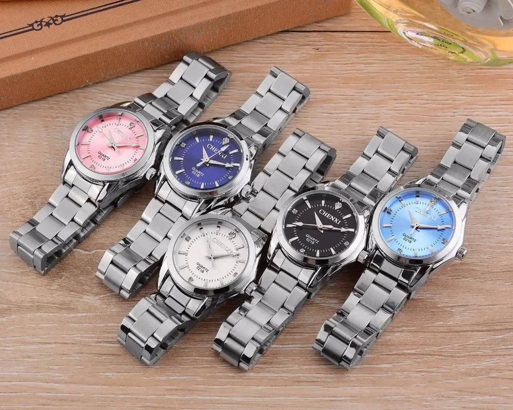 CHENXI 021B Women's Watch Simple Design Luxury Stainless Steel Women Quartz Wristwatch Rhinestone Dial Watches Gift for Ladies